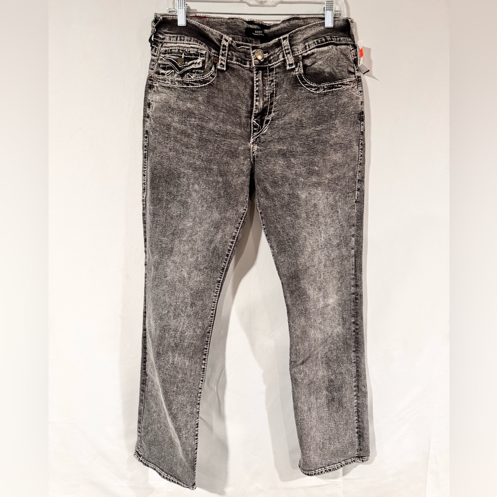 True Religion Ricky Super T Flap Charcoal Gray Straight Leg Jeans